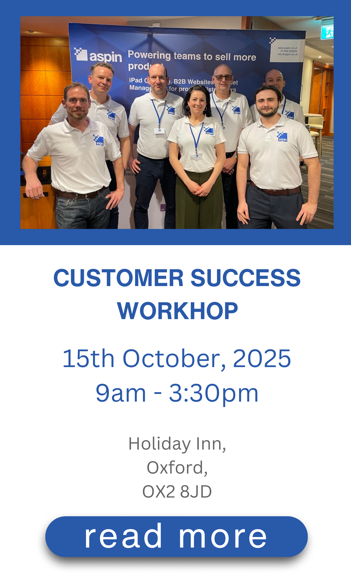 Aspin Customer Success Workshop, 15th October, Oxford