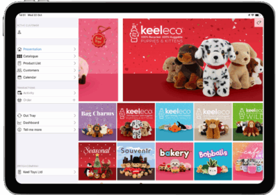Keel Toys' PixSell sales app showing inside an iPad frame after they moved from Skynamo