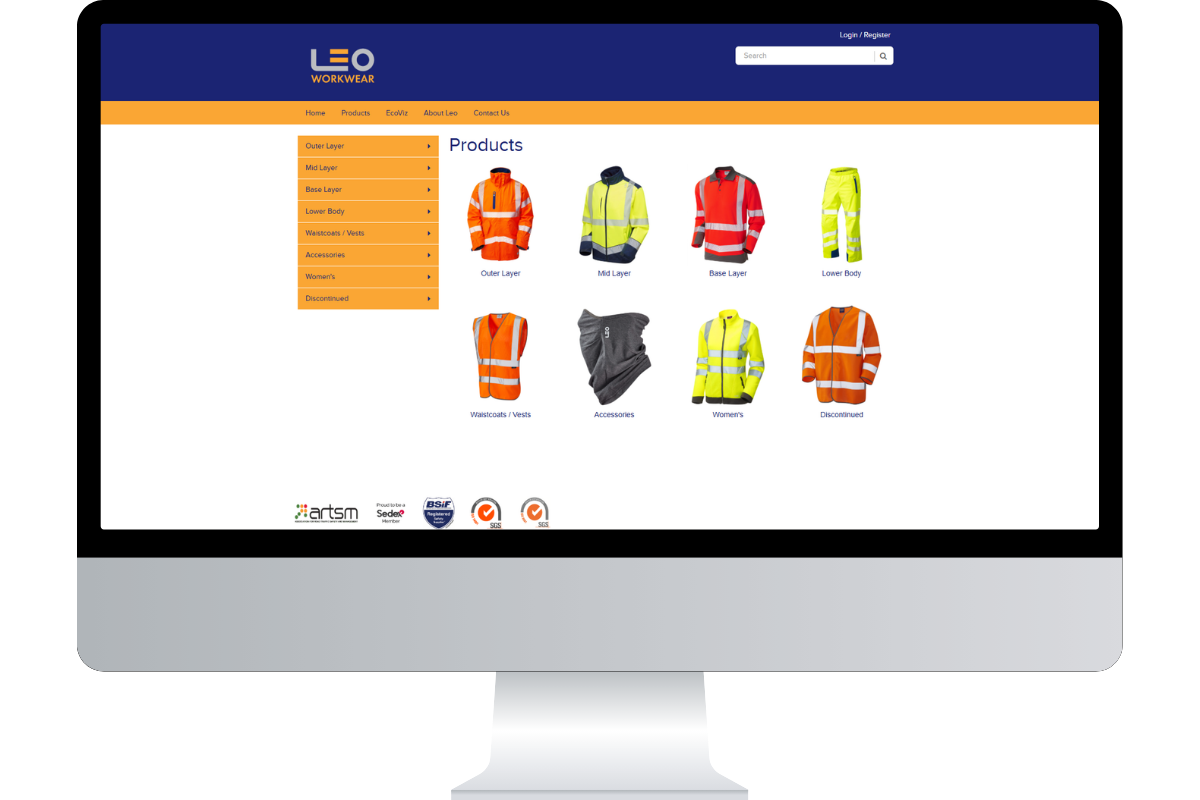 Leo Workwear InterSell Trade Website Products Page